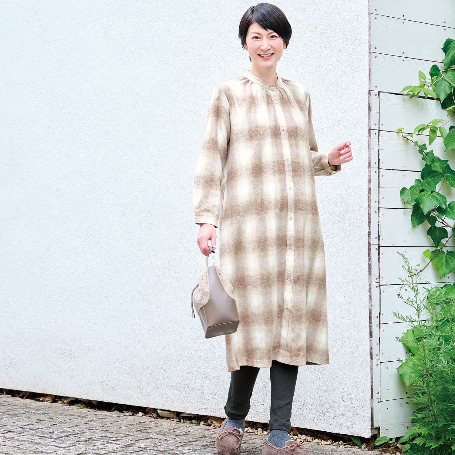 起毛チェックワンピース