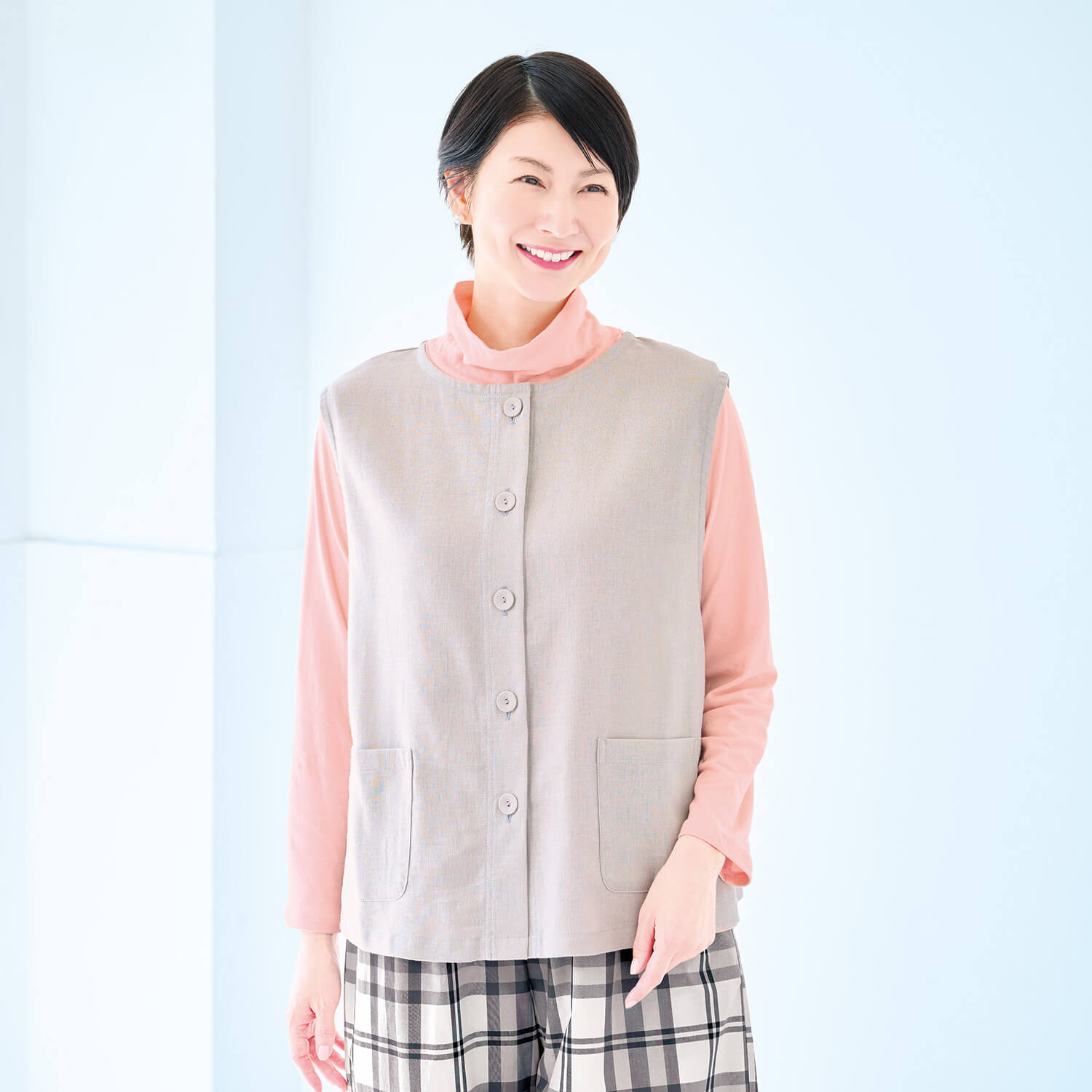 綿麻前開きベスト