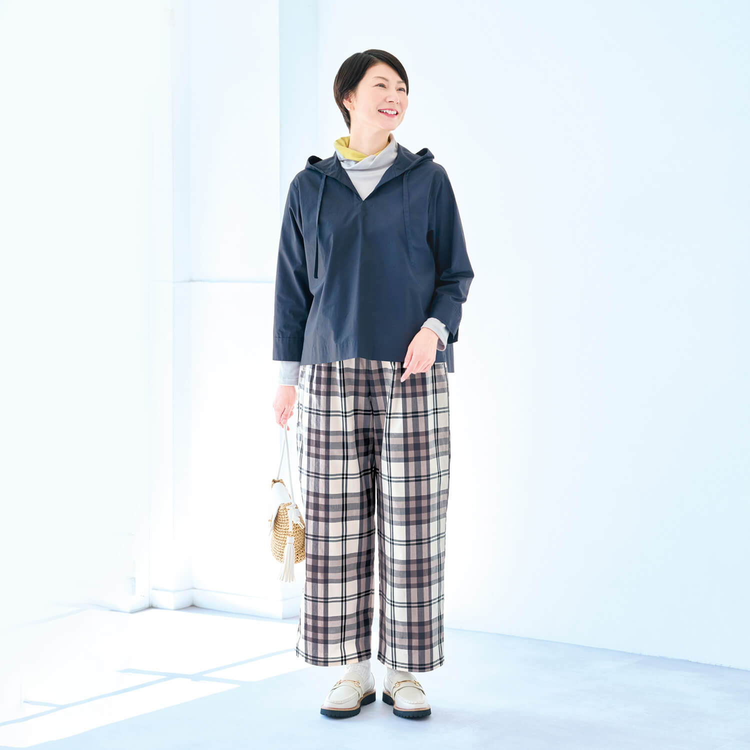 フード付きコットンブラウス