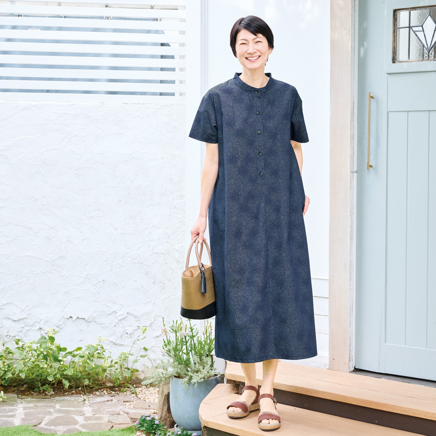軽やかデニムプリントワンピース