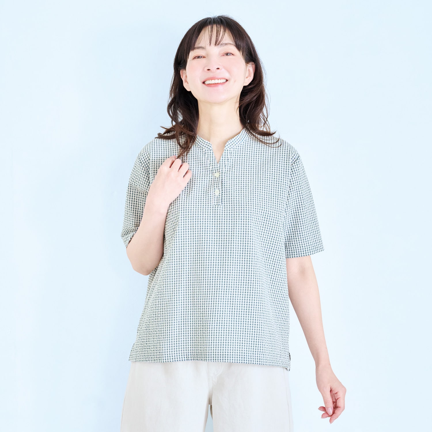 シアサッカーブラウス